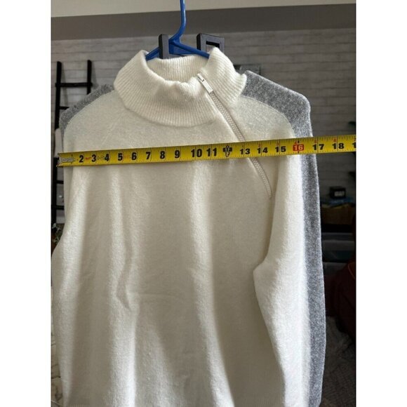 Lou & Grey Mock Neck Wool Cream Grey Stripe Ski Style Zipper Sweater Size M - Picture 4 of 6